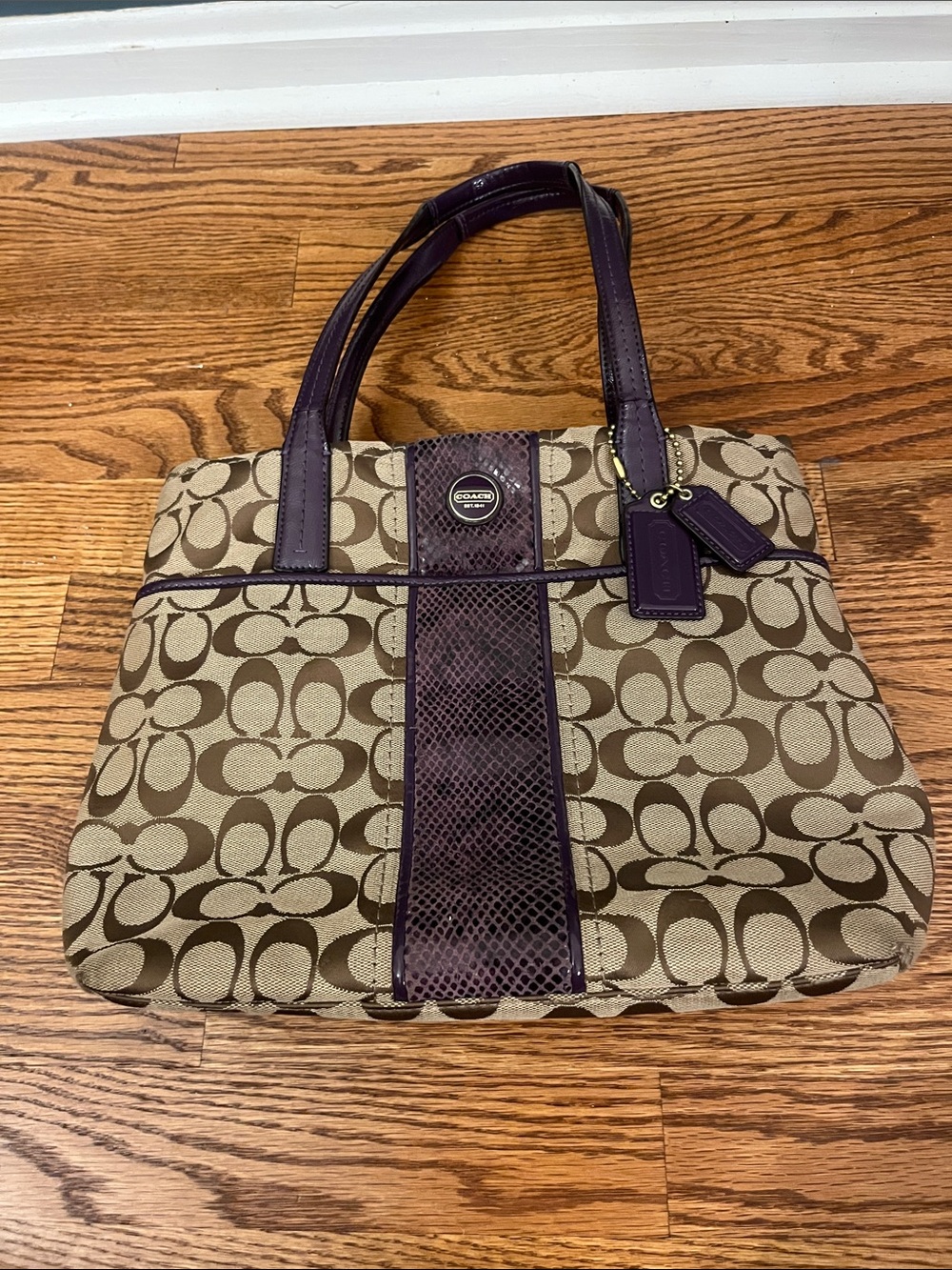 Coach Purse Purple & Tan Signature Snake Stripe F25706 COA